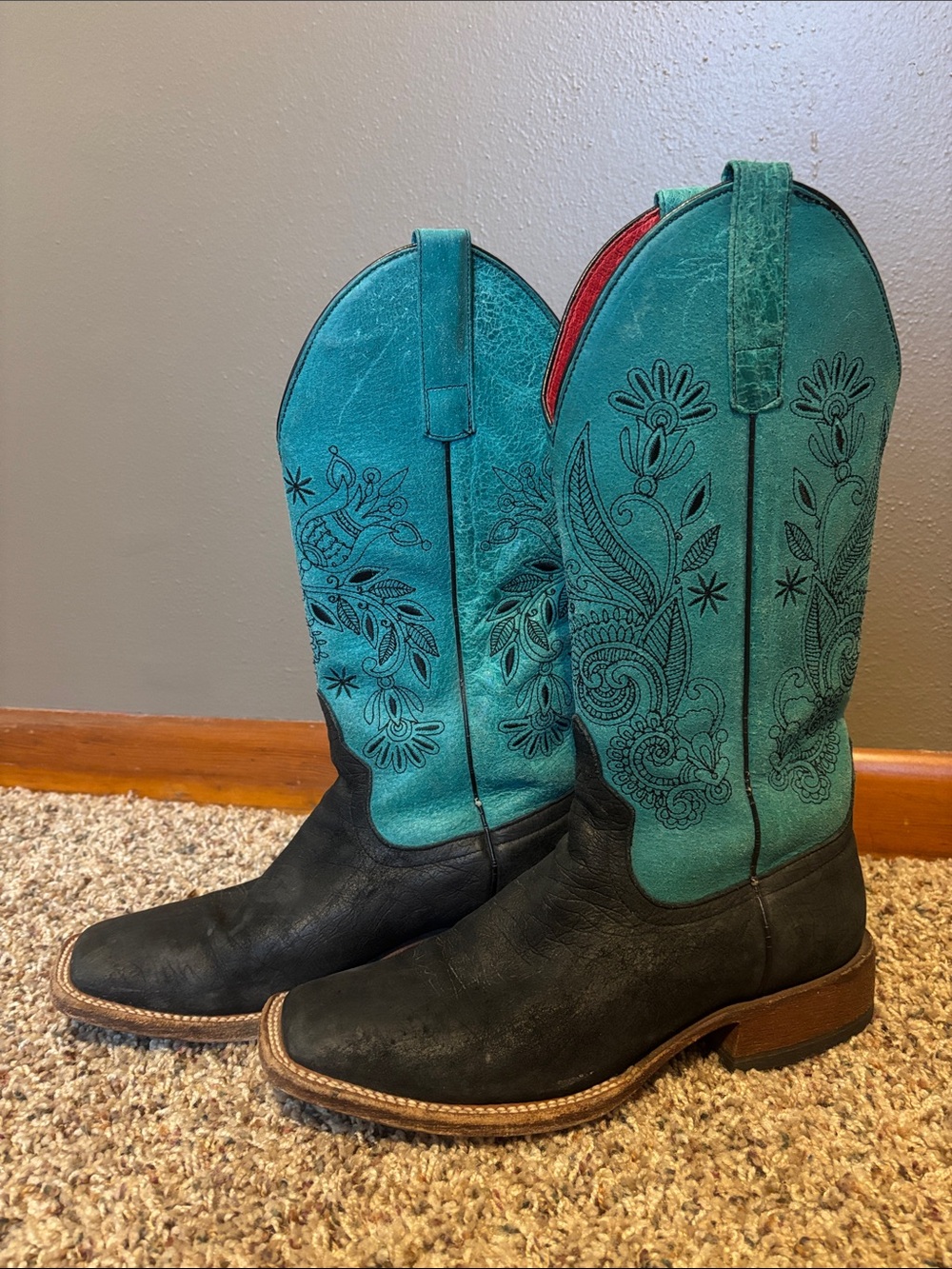 Macie Bean Teal and Black Lace-Up Western Boots